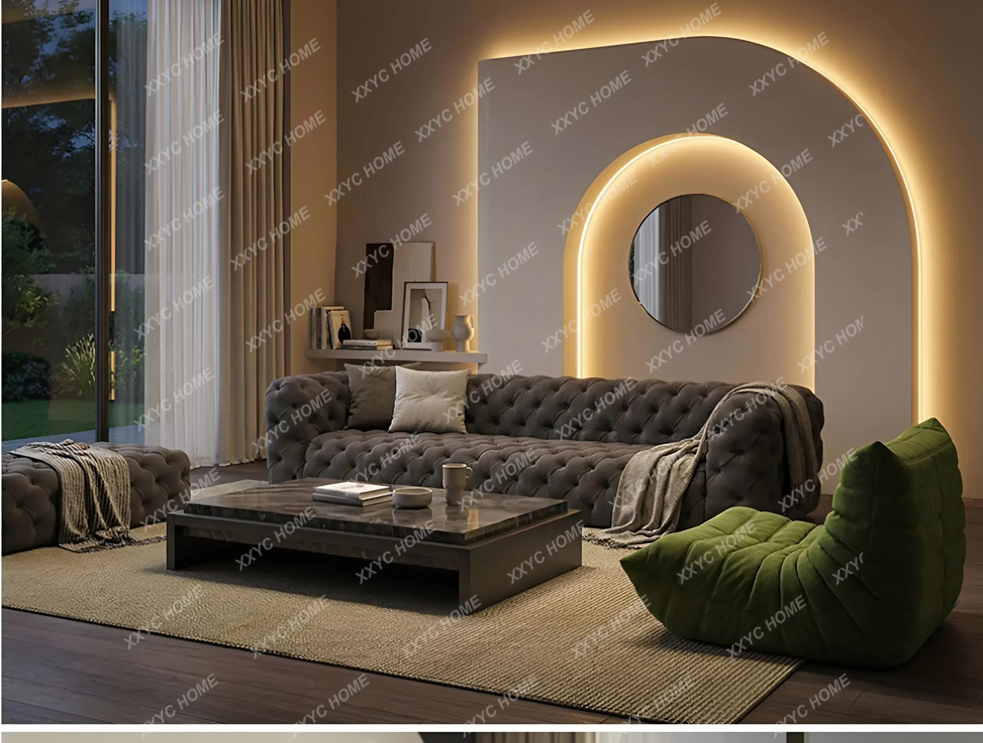 YYVv Minimalist Rock Slab Coffee Table Household Living Room High-end Rectangular New Stainless Steel Light Luxury Coffee Table