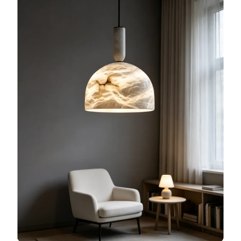 Natural Alabaster Pendant Light Marble Texture Chandelier Minimalist Luxury Lamp Lights  Wabi Sabi Hanging Pendant Light
