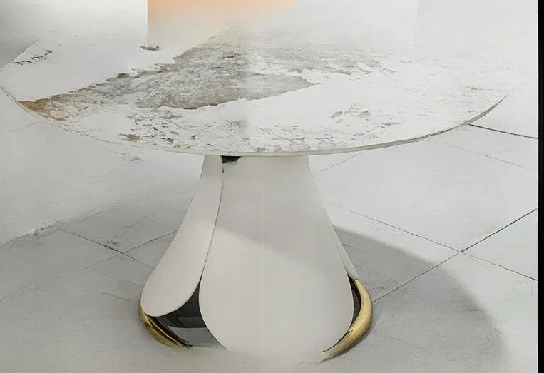 طاولة طعام مستديرة من الرخام، طاولة طعام منزلية ذات إحساس عالٍ، طاولة طعام مستديرة عائمة صغيرة #4