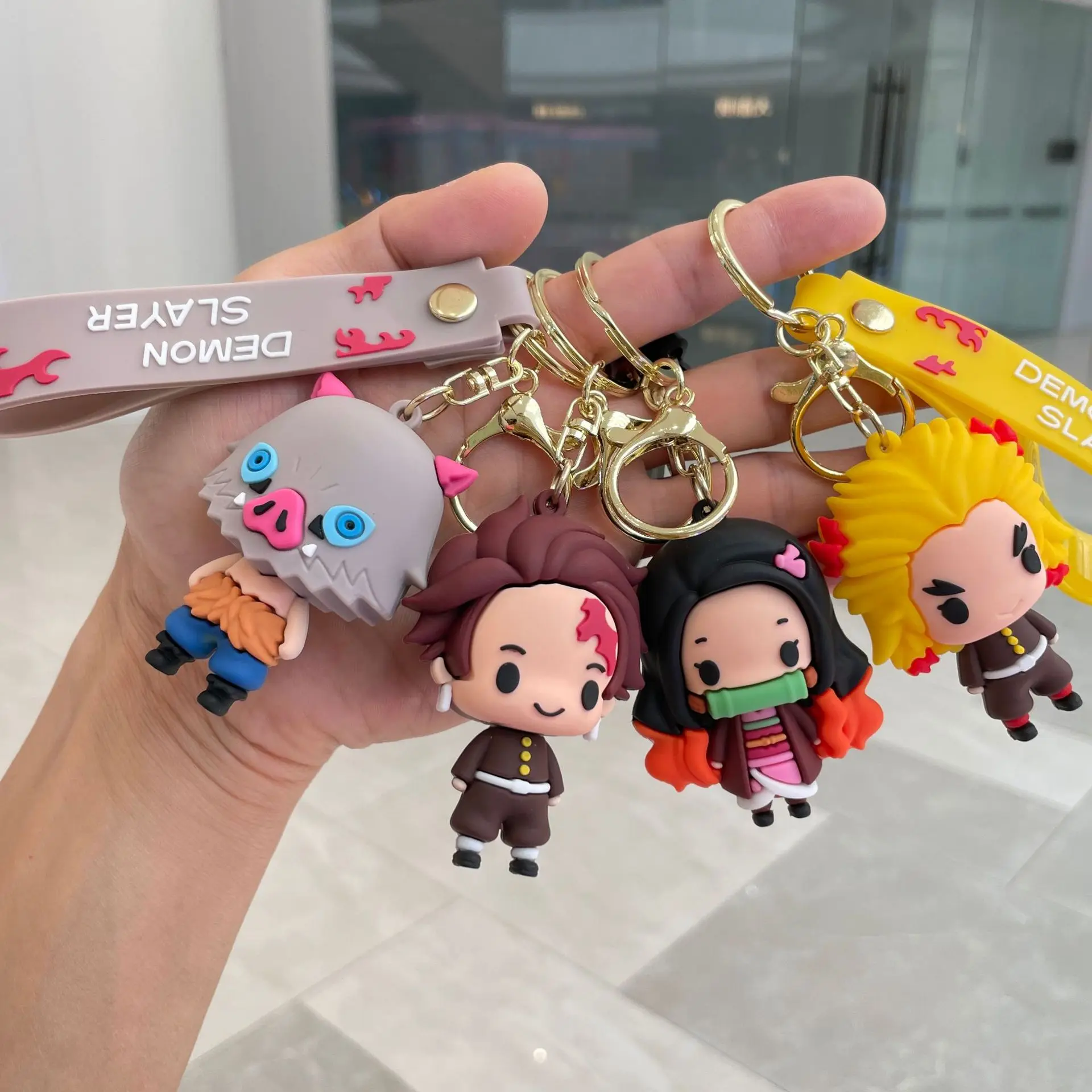 New Demon Slayer Keychain Kimetsu No Yaiba Blade of Ghost Cute Characters Bag Pendant Anime Jewelry Car Key Chain Ring Kids Gift