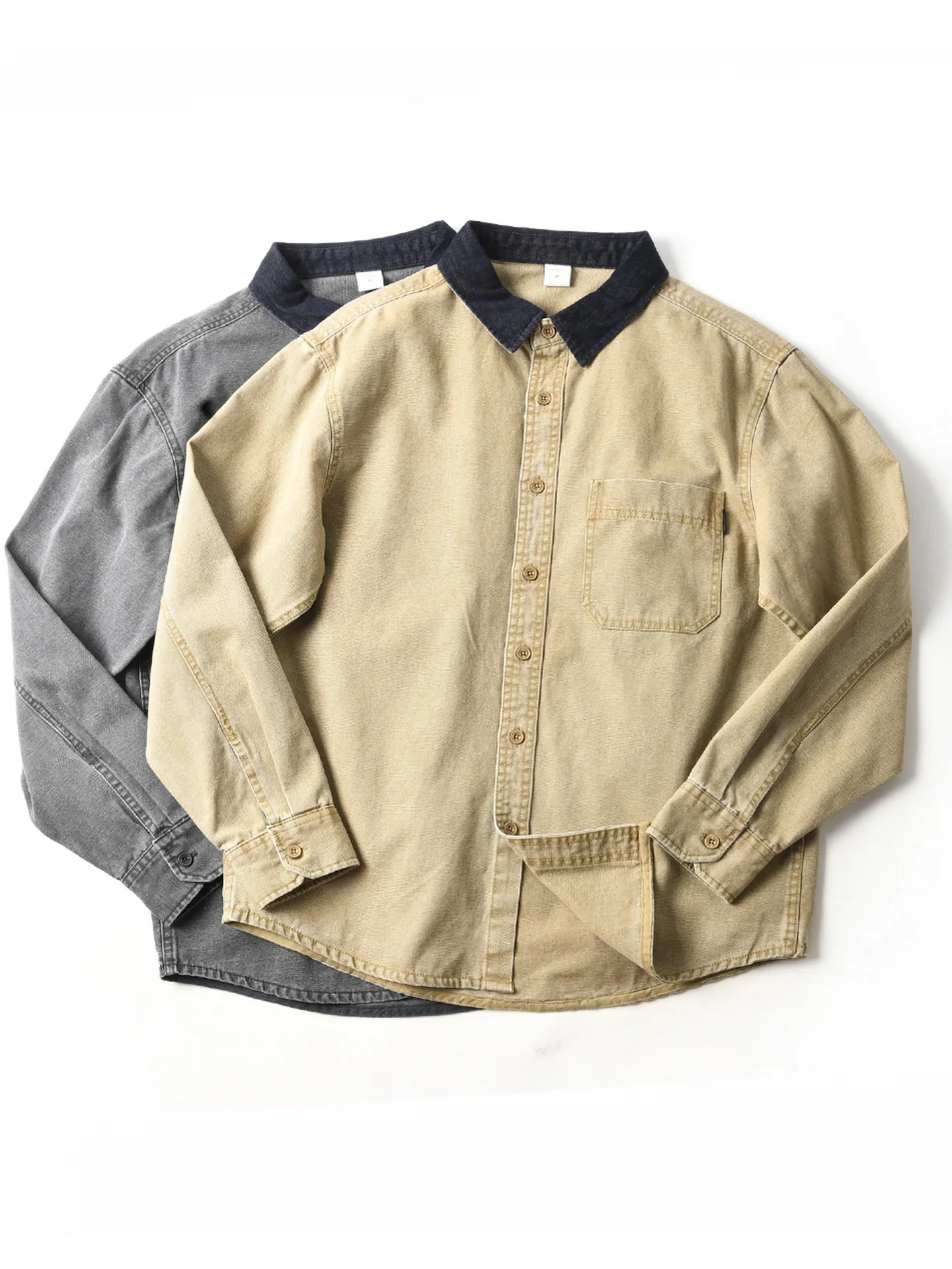 New American Style Pure Cotton Washed Color Block Long Sleeve Men's Casual Shirt Loose Workwear Jacket Fall Season