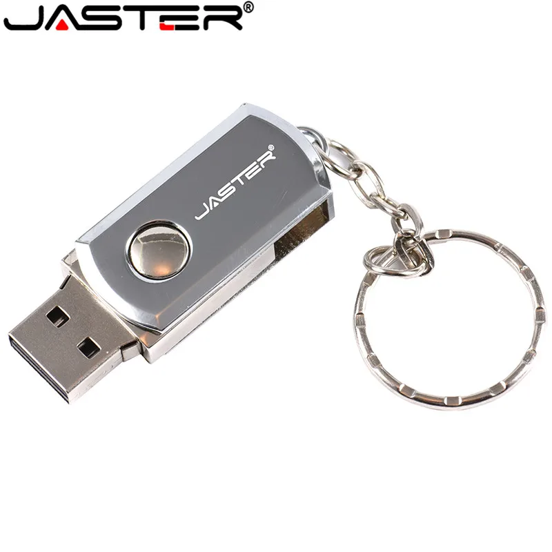 JASTER Metal USB Flash Drive Rotation Pen Drive 4GB 8GB 16GB 32GB 64GB Real Capacity Pendrive USB Memory Stick with Key Chain