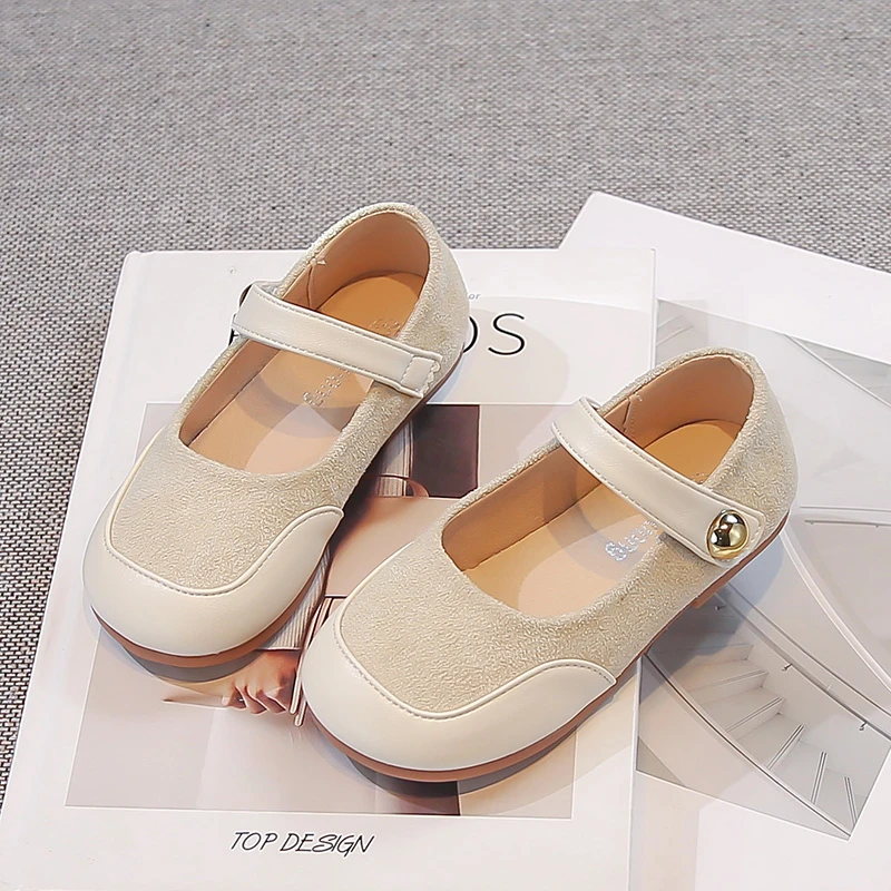 

Girls Princess Casual Shoes Round Toes Versatile Kids Leather Shoes Soft Bottom 2026 Brand New Children Flat Shoes Hook&loop