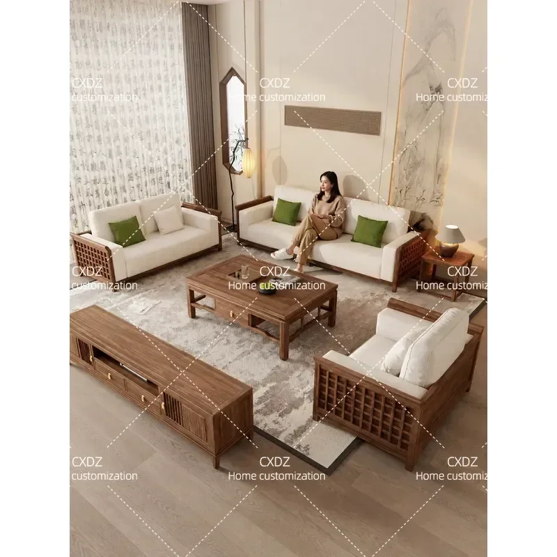 New Chinese Style Walnut Solid Wood Sofa Medieval Simple High End Living Room Furniture 2026 Song Aesthetic Design