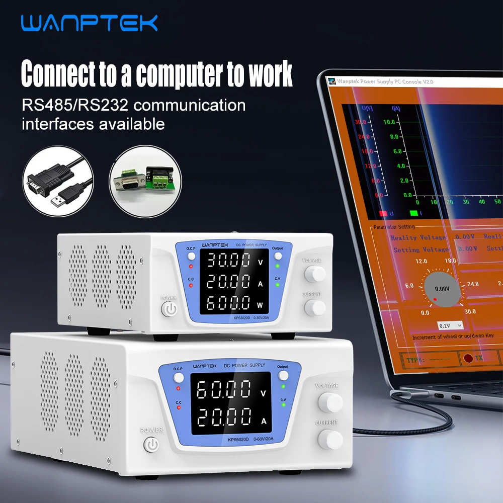 Wanptek RS485/RS232 Lab Programmable Adjustable DC Power Supply 30V 60V 100V Software Automatic Control Voltage Stabilizing Powe