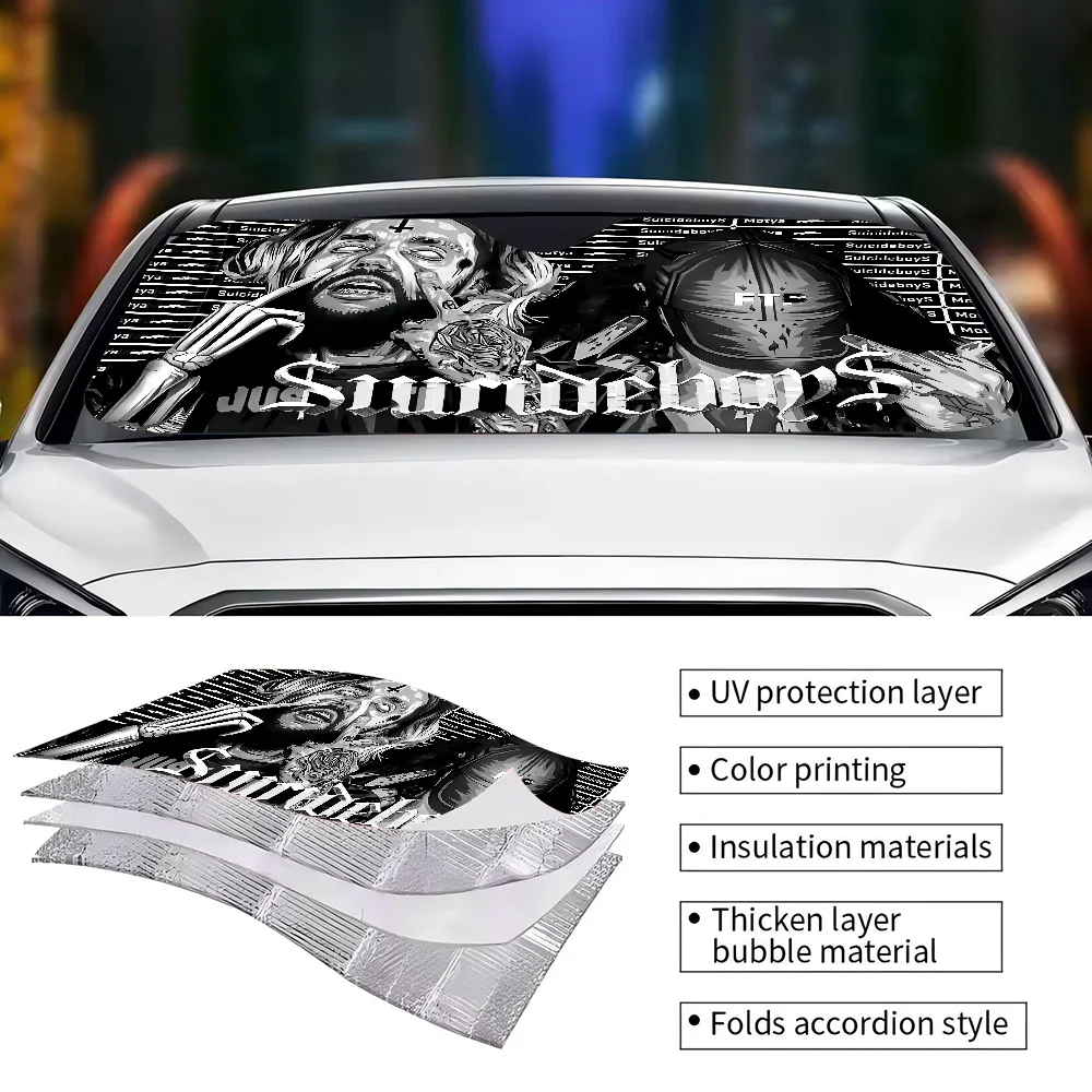 S-suicideboys G59 Sunshade Windscreen Fold-up Car Front Windshield 70x130cm Car Window Windscreen Cover Heat Reflector