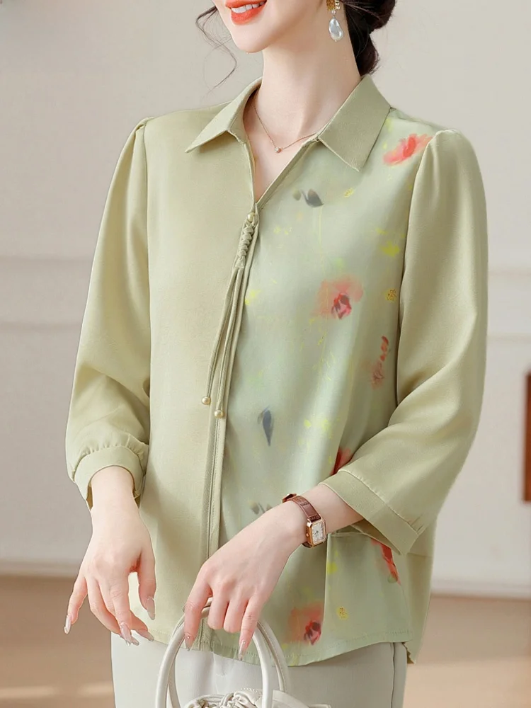 

Young Mom Summer Outfit Set 2026 New Style Mid-Aged Summer Shirt Fashionable Seven-Quarter Sleeve Chiffon Top Women's Clothing
