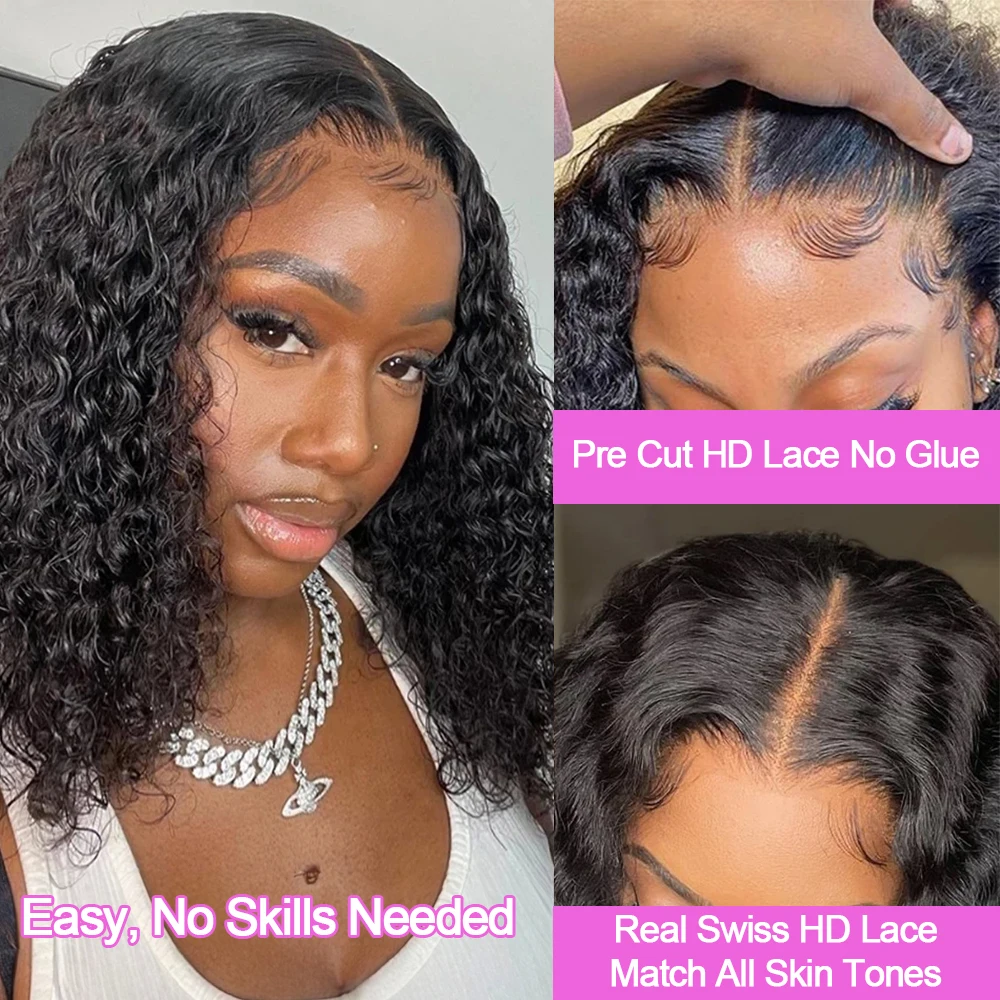 غلويليس موجة عميقة بوب شعر مستعار 100% خصلات الشعر المستعار الإنسان 13x6 الدانتيل الجبهة الباروكات 16 بوصة غريب مجعد قصير بوب الباروكات الدانتيل الشفاف الباروكات