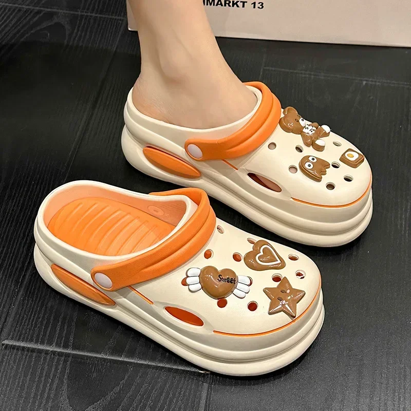 Summer Women Sandals EVA Slipper Garden Hole Shoes Sandals Female External Wear Cartoon Girl Heighten Sandals Beach Half Slipper