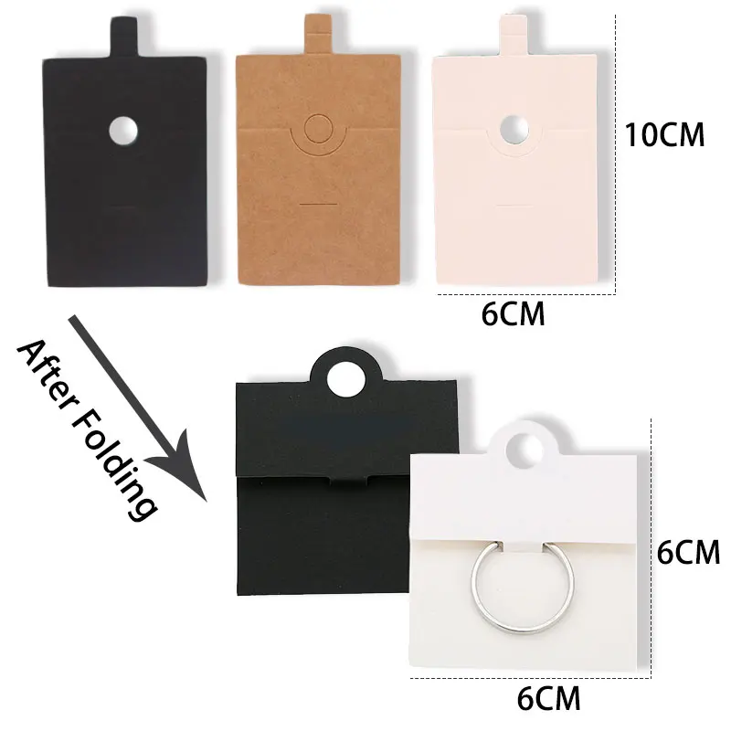 50 pz 6*6 CM Gioielli Hang Tag Nero Bianco Kraft Carte di Carta Etichetta per Gioielli Fai Da Te Che Fanno Anello di Barretta Display Portaoggetti carta