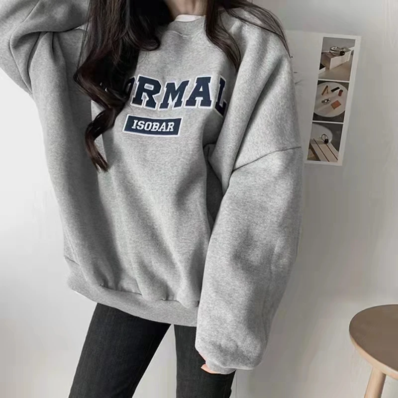 American Style Gray Round Neck Sweatshirt Korean Dongdaemun Autumn Women's Clothing Promotion Aesthetic Clothes Sweatshirts Y2k