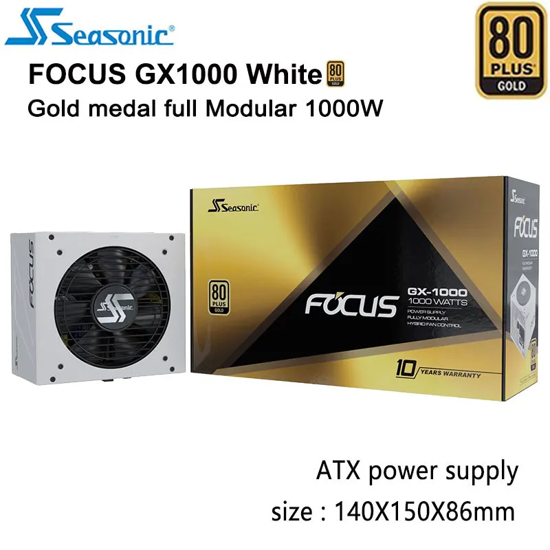 Seasonic Focus GX1000 White ATX Power Supply 1000W Gold Medal 80PLUS 14cm Intelligent Temperature Control Fan Power Supply