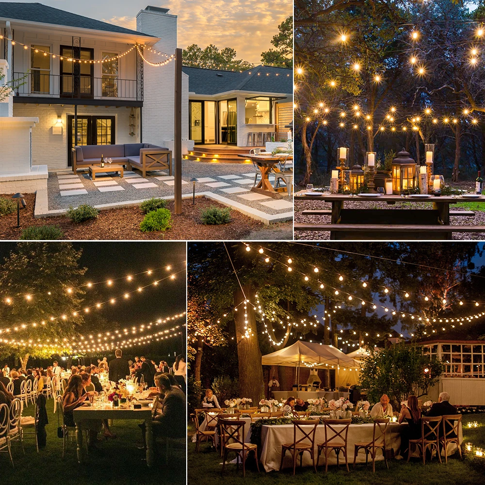 G40 Solar String Lights Globe Outdoor Patio Light E12 DC 3V Shatterproof LED Bulbs Solar Powered Hanging Lights for Garden Porch