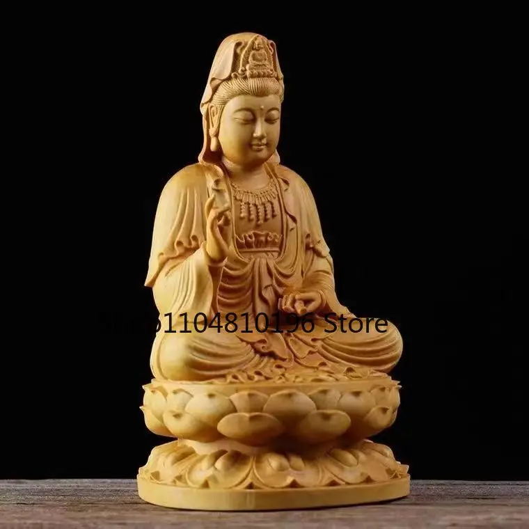 3in Wood Carving Guanyin Cliff Cypress Wood Carving Household Offering Ornament