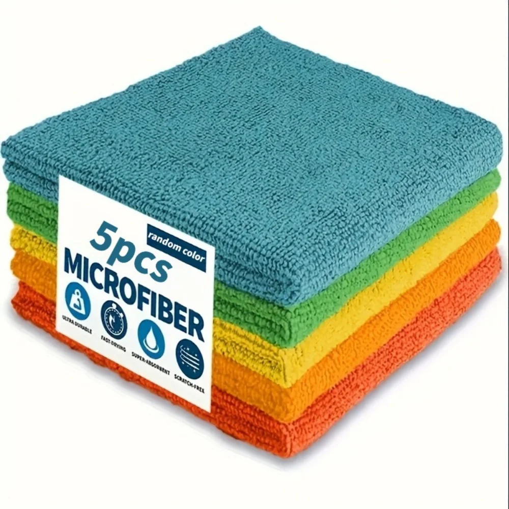 5/10pcs Microfiber Cleaning Cloth, Dishwashing Cloth Household Rag Kitchen Bathroom Cleaning Towel Durable Absorbent Towel