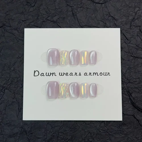 10 Uds. De uñas cortas de bailarina hechas a mano, uñas postizas de ojo de gato púrpura, uñas adhesivas, cobertura completa de uñas postizas