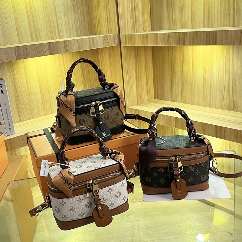 French Fashion Ribbon Tote Small Square Bag Ladies Vintage Crossbody Girls Large Capacity Daypack High Quality Printed Bag PU Ma