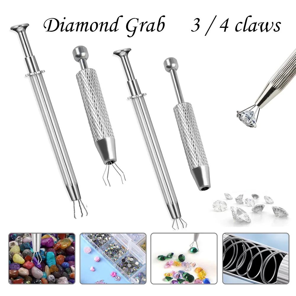 

1/4Pcs Diamonds Prong Tweezers, Jewelry Gem Stone Pickup Tool, Secure Holder Claw Catcher for Diamonds Gemstones Beads Setting