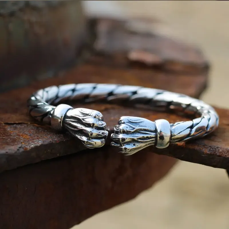 Powerful Strike S925 Silver Men's Bracelet fried dough twist Double fist Twisted Pattern Vintage Old style Couple Bracelet