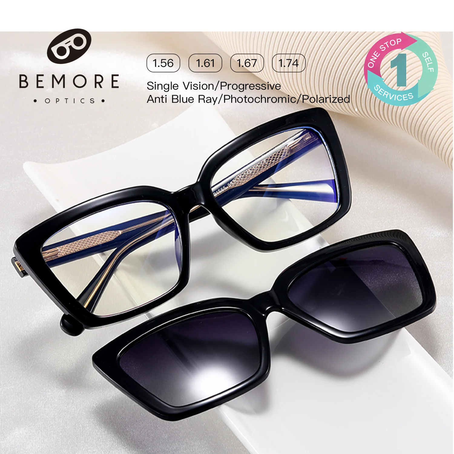 BEMORE TR90 Anti Blue Light Reading Myopia Magnetic Clip Glasses Women Lens with Medical Recipe be Customizable Prescription