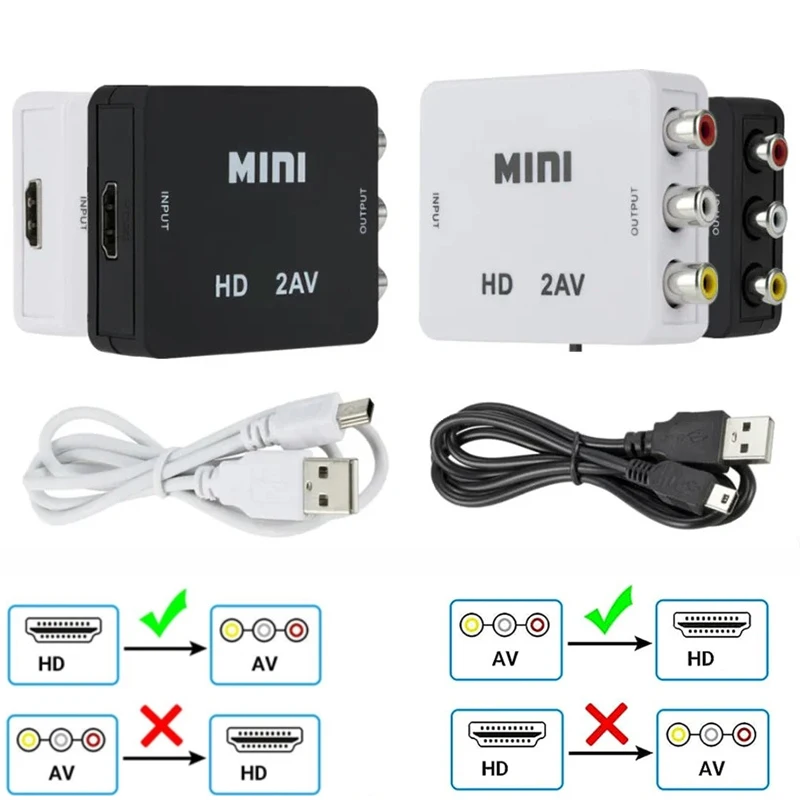 HDMI-compatible TO AV RCA CVSB L/R Video Scaler Adapter HD 1080P Video Box Converter AV To HD-MI ConverterFor PC HDTV Projector