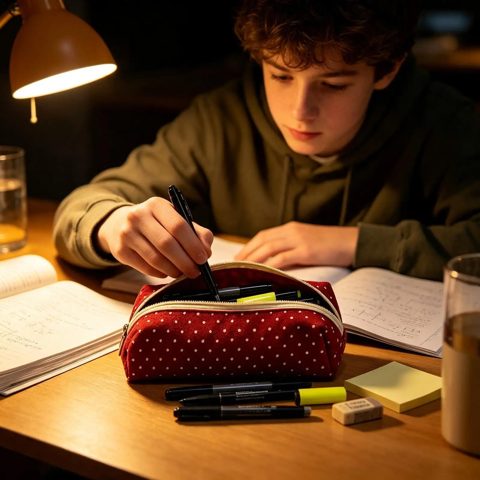 Pencil Pouch Dot Design Stationery Storage Organizer Bag with Zipper Cute Pencil Case for School College Classroom Travel Home