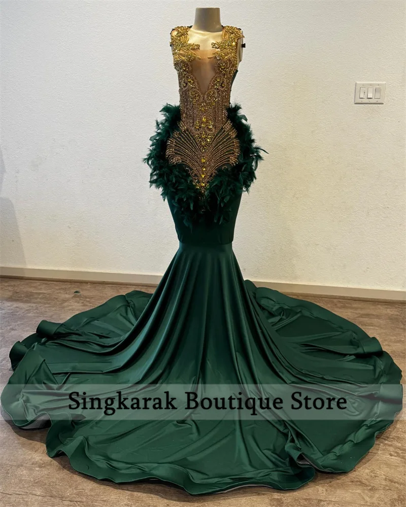 New Diamonds Green Prom Dress glitter Crystals strass Beads Feathers Birthday Party Dress abito da sera Robes personalizzato