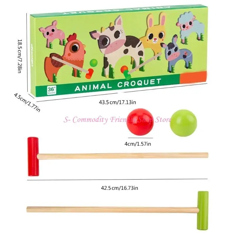 가족 잔디밭 활동을 위한 귀여운 동물 디자인을 갖춘 85AE 어린이 야외 크로케 게임