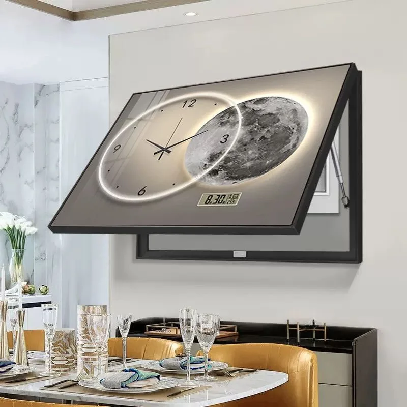 Decorative painting of watch box with clock and moon high-end feeling, restaurant distribution box painting hanging painting