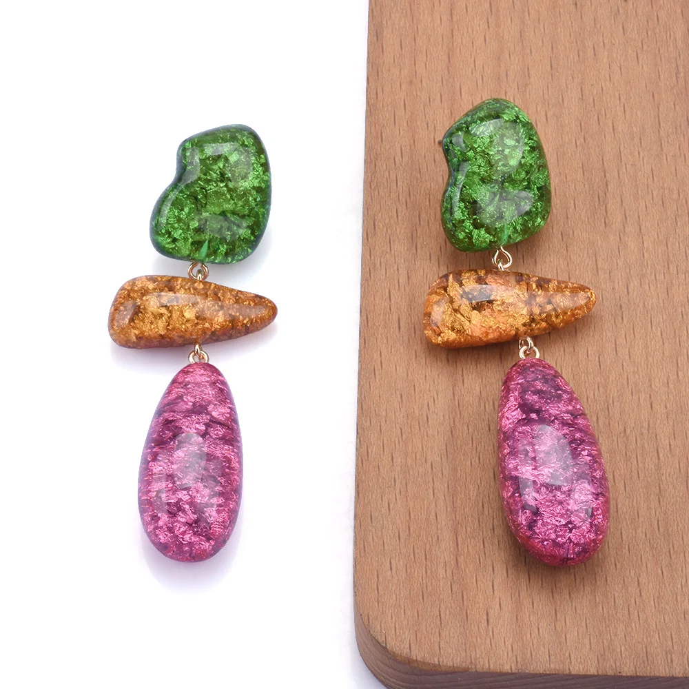 2026 جديد ملون الأخضر روز الراتنج الثلاثي طويل استرخى أقراط النساء الهندي بوهو العرقية بيان كبير قطرة الماء القرط مجوهرات