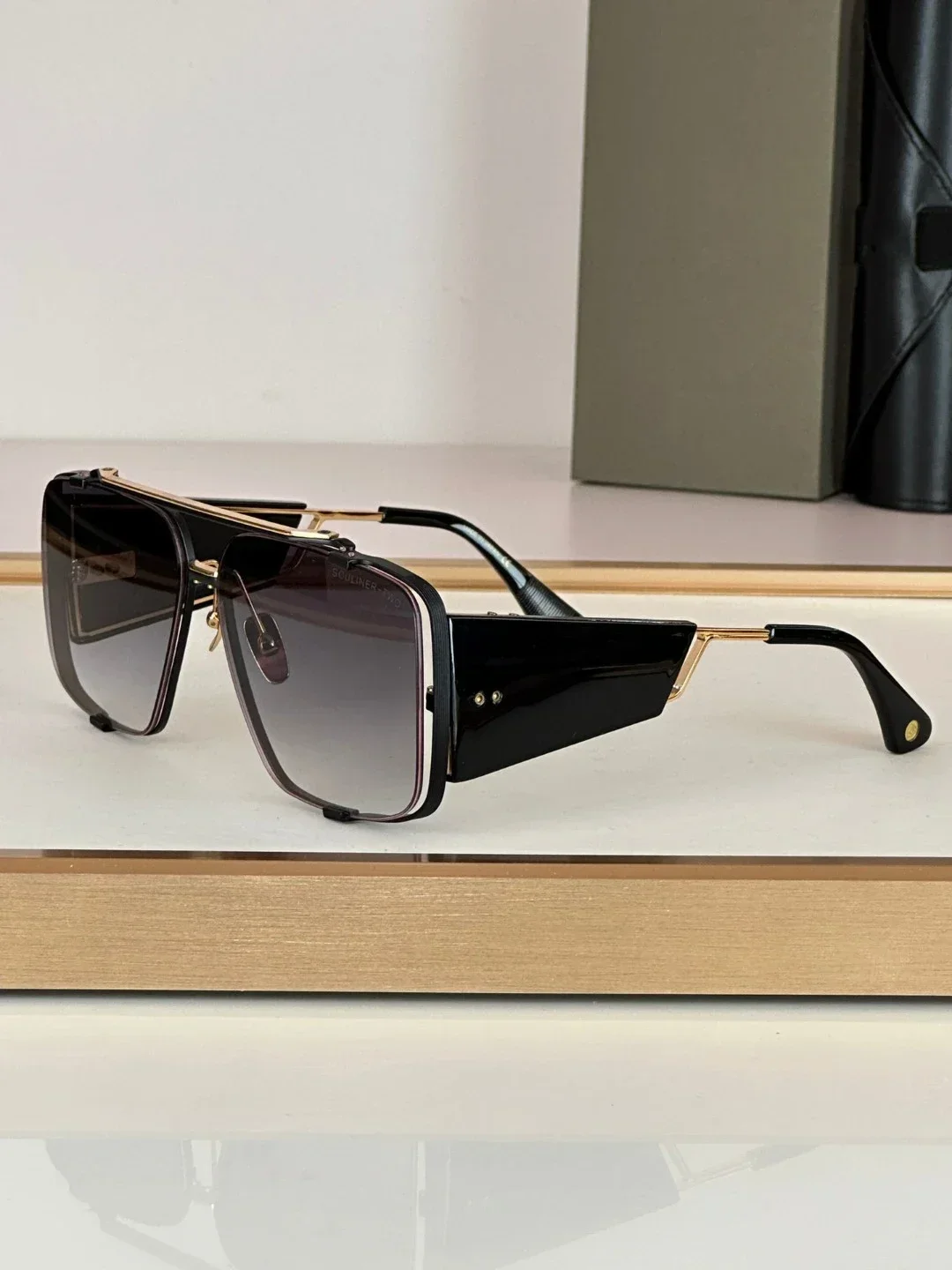 SOULINER-TWO Size 56-18 Top High Quality Sunglasses For Men Titanium Style Fashion Design Sunglasses For Womens With Box