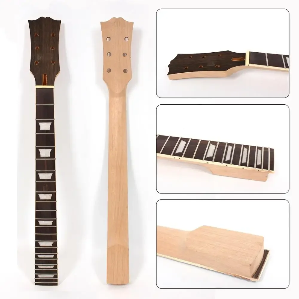 Yinfente 22 Fret Electric Guitar Neck 24.75 Inch Rosewood Fretboard Unfinished Flower Pot Inlay Bolt on Style DIY Project