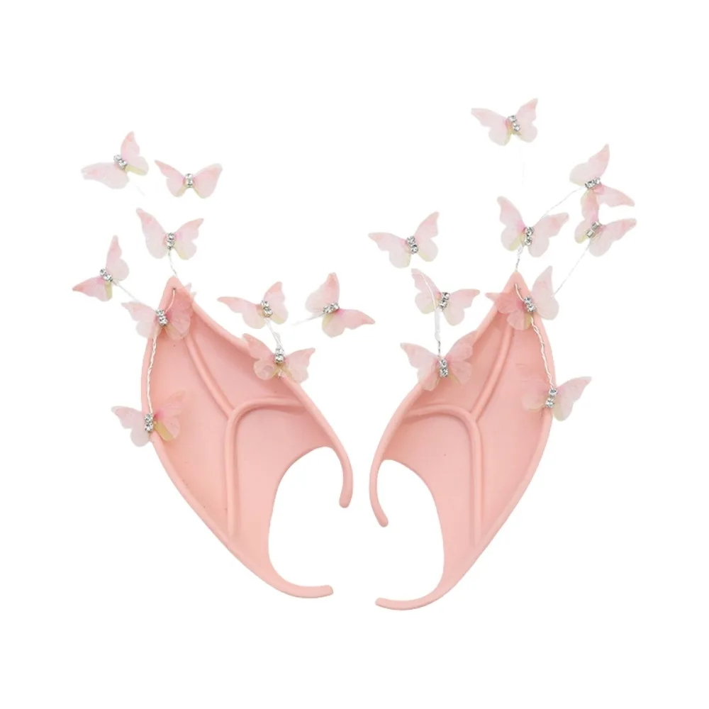 

Cosplay Halloween Elf Ears Pearl Alloy Forest Butterfly Halloween False Ears with Earring Dangle Fake Piercing Earrings
