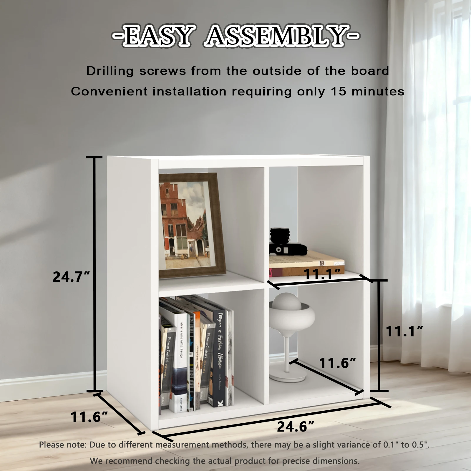2026 Wooden Thick Frame 4 Cube Storage Organizer Shelf with Anti-Tipping Kits, Reversible Open Back, Horizontal & Vertical Dual-Use. Ideal for Home, Office, Bedroom, Kitchen and Living Room (White, Chocolate Black, Light Coffee, 11 Inch)