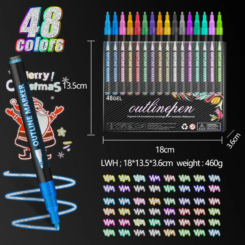 8/12/24/36/48 Color Double-line Contour Pen Set Two-color Matching for Hand-painted Decorative Illustration Poster Design
