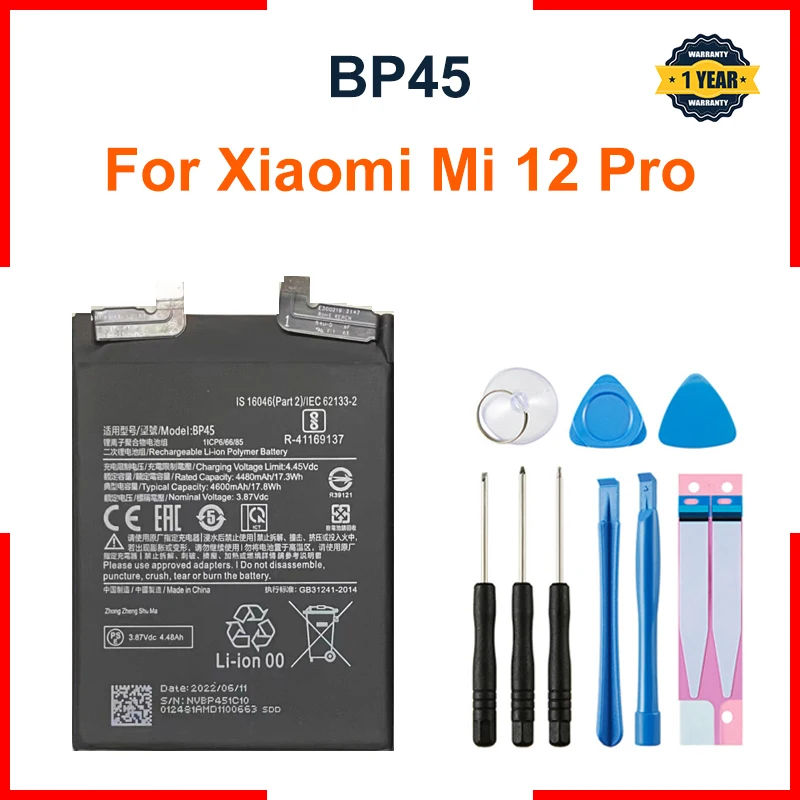 For Xiaomi Battery BP45 For Xiaomi Mi 12 Pro Genuine Replacement Phone Battery Batteries Bateria + Free Tools