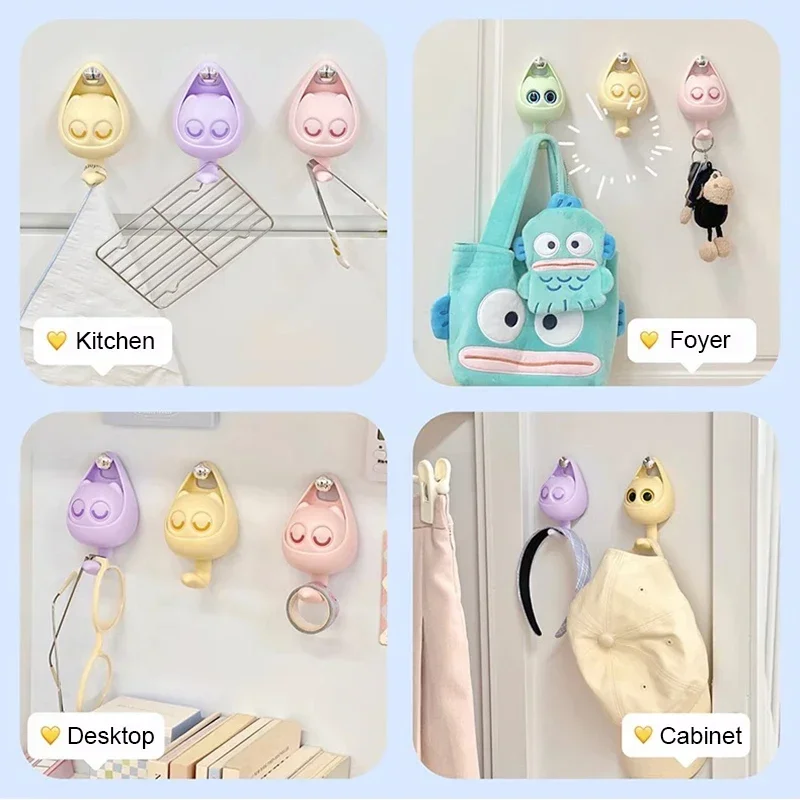 Heavy Duty Cute Wink Cat Hooks Holder Self Adhesive For Wall Cute Decorate For Room Office Bag Coat Purse Hat Belt Keys Towel