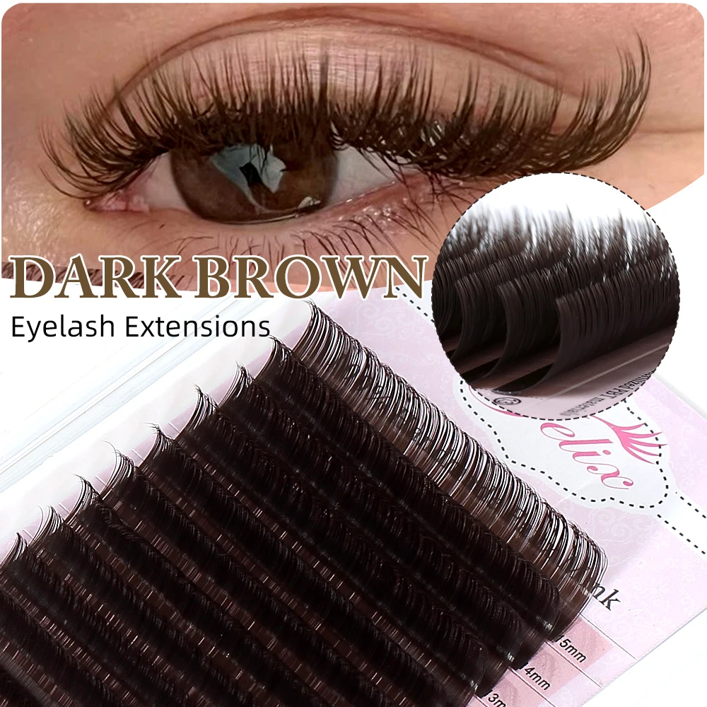 Yelix 16 Rows Dark Brown Premium Natural Individual Eyelashes Extensions Soft Classic Faux Cils Professional Supplies for Lash