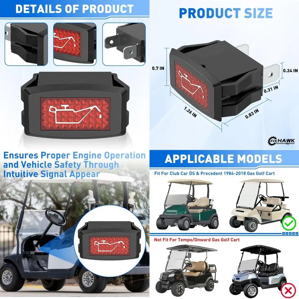 

Club Car DS & Precedent 1984-2018 Gas Golf Cart Oil Warning Light Replacement OEM 1016630