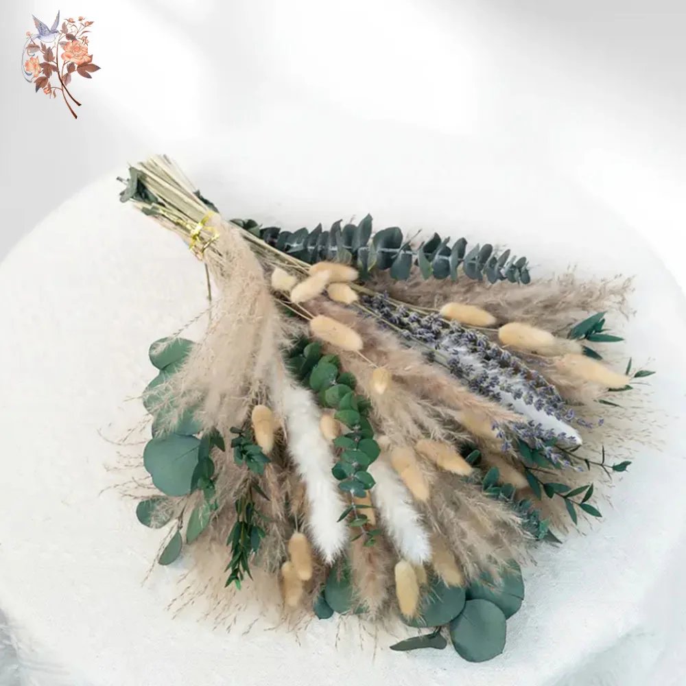 

63pcs Pampas Grass Dried Flowers Eucalyptus Leaves Bouquet Home Decor Natural Greenery Plants Party Arrangement Tabletop Display