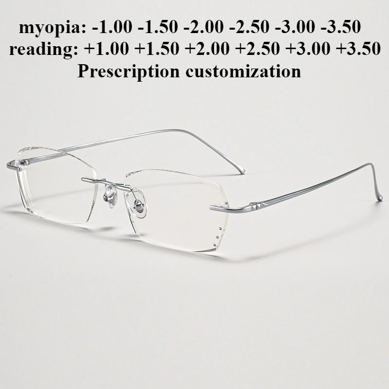 

55 мм новые сверхлегкие очки для близорукости, мужские очки без оправы с огранкой по краям, очки для чтения с защитой от синего света + 1,00