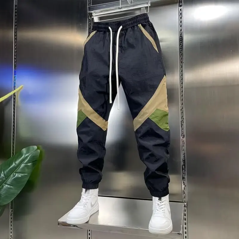 New Cool Ice Casual Pants Men Loose Thin Breathable Air-conditioned Pants Side Loose-leaf Design Sagging Pants Joggers Men