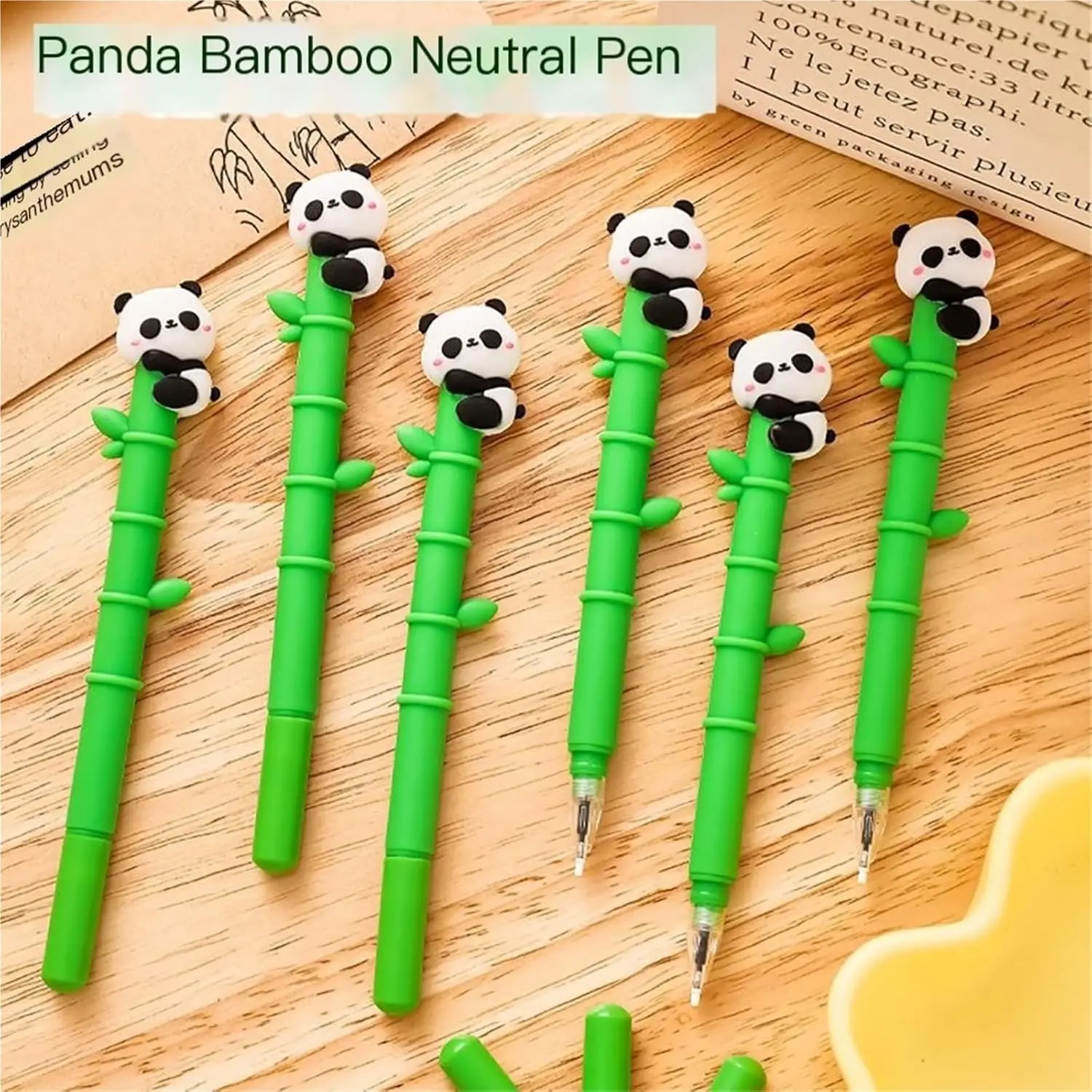 

12 Pcs Panda Bamboo Gel Pens Soft-gel Signature Pens 0.5mm for School Office Writing Supplies Back To School