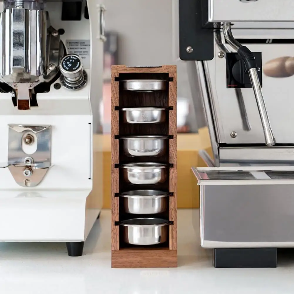 Coffee Powder Bowl Rack Embedded Card Slot Storage Wood Espresso Portafilter Holder with 3 Slots Universal Filter for 51/53/58mm