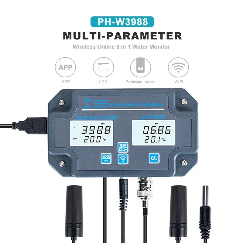 

OW-W3988 with WiFi 6-in-1 online detection instrument TDS temperature EC salinity pH test multi-function machine