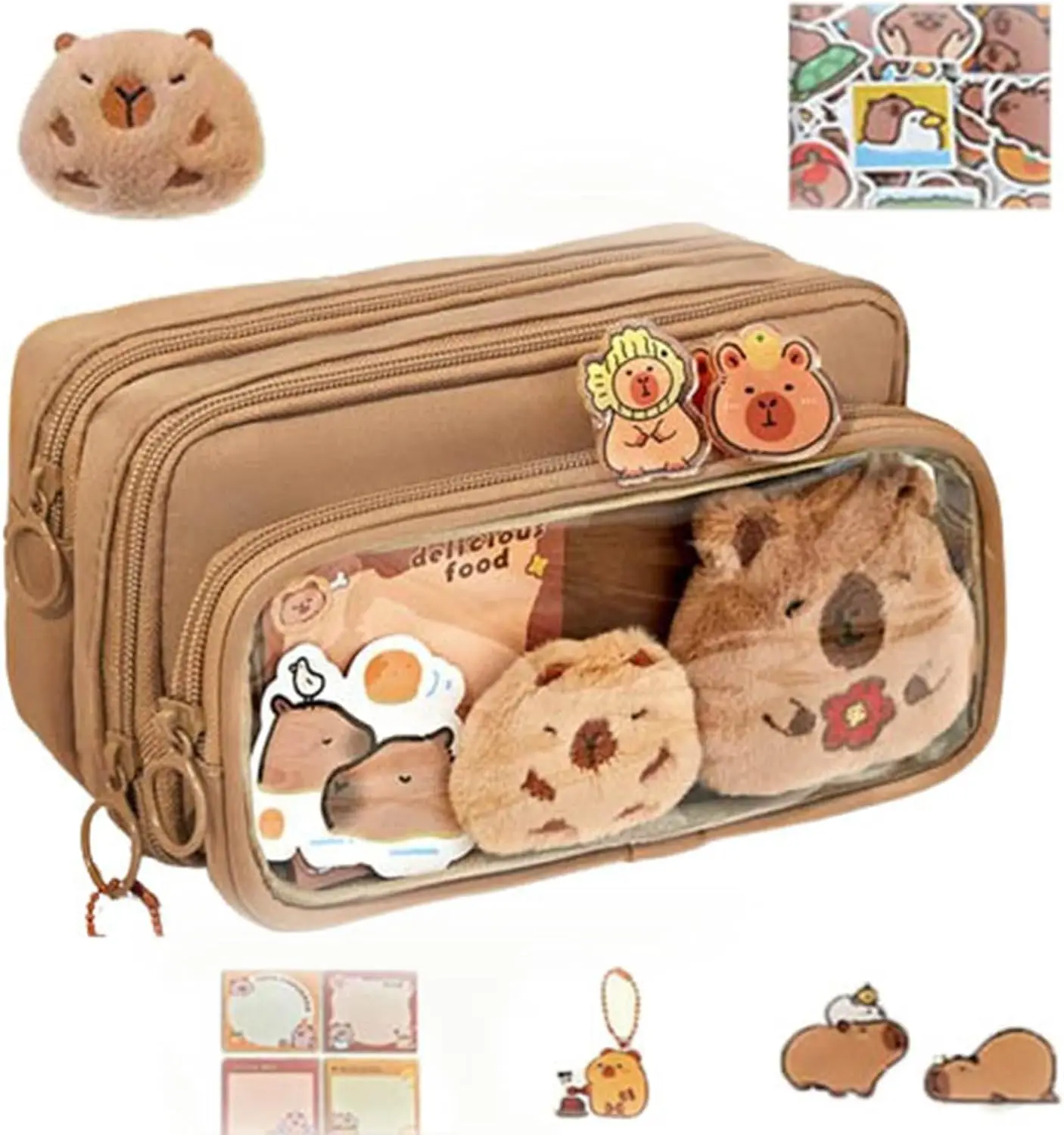 Capybara Pencil Case Kawaii Large Capacity Pen Bag Cute Animal Element Pencil Bag For Student Term Begins School Supplies 2025