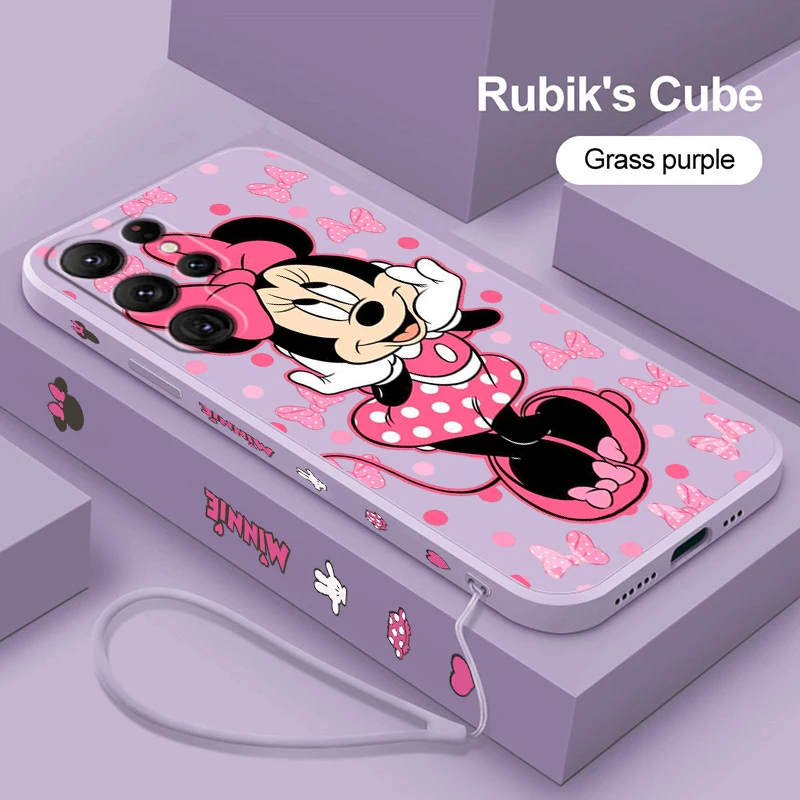 

Minnie Disney Anime For Samsung Galaxy S23 S22 S21 Ultra S20 FE S10 S9 Plus Lite 5G Liquid Left Rope Phone Case