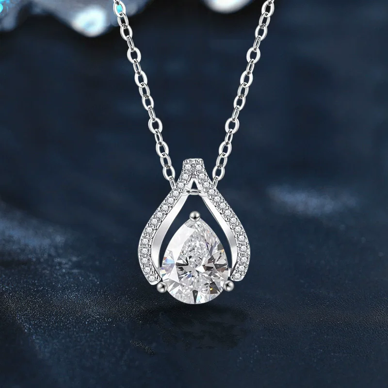

S925 sterling silver women's necklace zircon water droplet European and American popular fashion jewelry party accessories