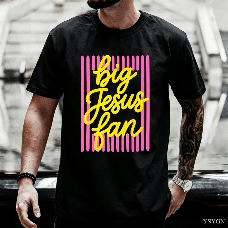 Big Jesus Fan T Shirt Casual Mens Religious T-shirt Christian Tshirt Faith Short Sleeve Round Neck Tees Woman Clothing Printed
