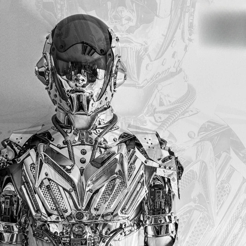 Future technology sense, science fiction space, electroplated AI color, robot armor, cyberpunk, luminous clothing